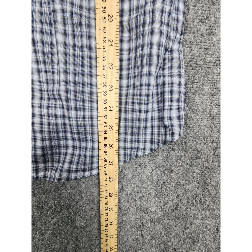 Banana Republic Mens Slim Fit Western Plaid Snap Button Shirt Blue White Small